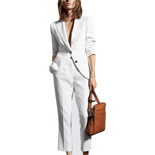 Women Pant Suits White Bussiness Formal Elegant 2 Piece Set Blazers And Pants Office Suits Ladies Pants Suits Trouser Suits
