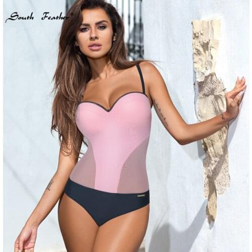 South Feather 2019 New Sexy Solid Mesh One Piece Swimsuit Women Hollow Out Beach Wear Brazilian Bathing Suit Push Up Swimwear