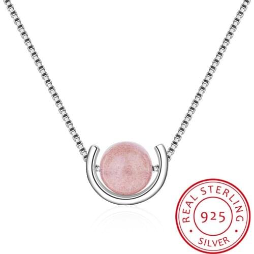 Heart Natural Strawberry Crystal Pink Wafer Bead Pendant Clavicle Chain Transit 925 Sterling Silver Female Necklace SNE098