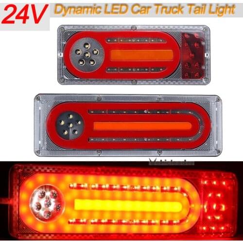 2PCS 24V Car Truck Tail Light Dynamic LED Turn Signal Rear Brake Lights Reverse Signal Lamp Trailer Lorry Bus Camper Caravan