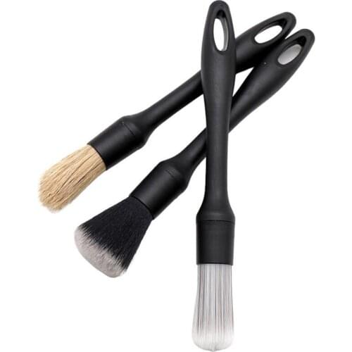 3Pcs Car Detail Brush Set Super Soft Dense Natural Boar Premium Detailing Brush For Car Dashboard Wheels Grille Emblem Cleaning