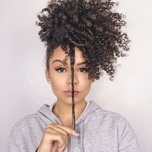 Afro Kinky Curly Bun High Puff Wig Ponytail Drawstring Short Afro Kinky Pony Tail Clip in on Synthetic Kinky Curly Hair Bun