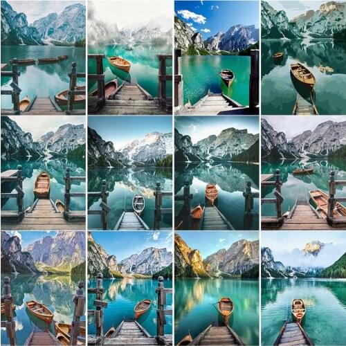 New 5D DIY Diamond Painting Lighthouse Lake Diamond Embroidery Scenery Rhinestones Full Square Round Drill Craft Home Decor Gift