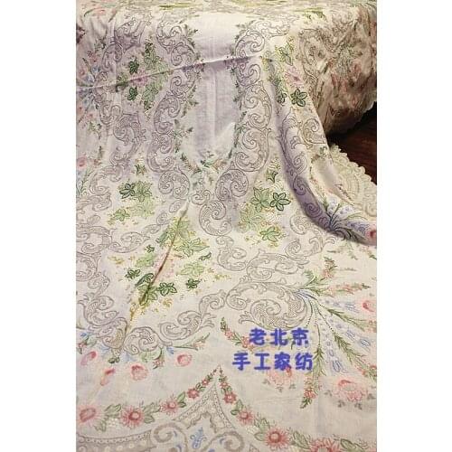 Antique Treasures Outstanding Beautiful Entirely Handmade Full Work Hand Embroidery Color Rectangular Table Cloth Tablecloth