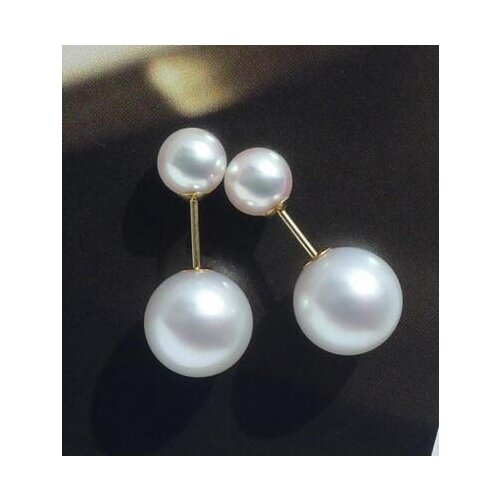 Free shipping luxury Noble jewelry Real South Sea Akoya Double Sided Pearl Plug Ear Stud Earrings