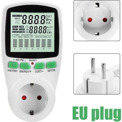 Digital Energy Meter Wattmeter EU Plug Power Meter Watt Kwh Measuring Socket Analyzer Electricity Wattage Monitor
