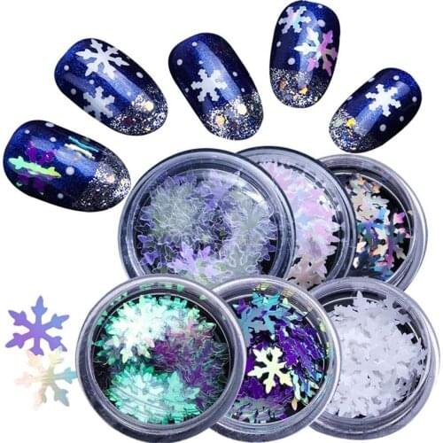 6 Boxes Kapmore Nail Art Decoration DIY Snowflake Nail Sequin Nail Glitter Ultrathin Nail Art Sequins for Christmas Party Decor