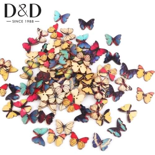 50pcs 2 Holes Mixed Butterfly Wooden Button for Scrapbooking DIY Craft Garment Sewing Accessories Supplies