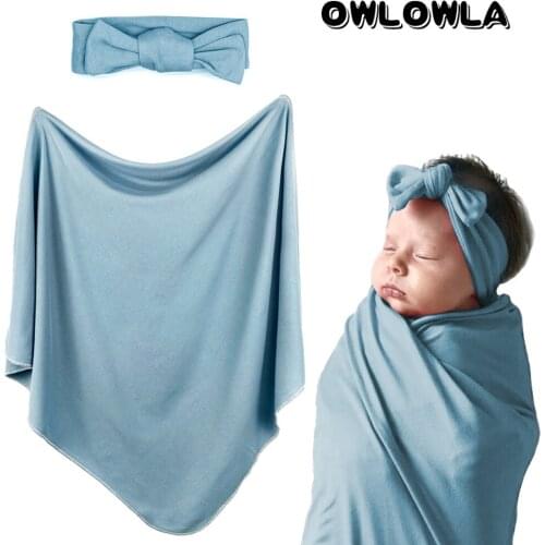 2PC Newborn Baby Girl Boy Swaddle Wrap Blanket Sleeping Bag+Headband Set Cotton Sleeping Blanket for Baby