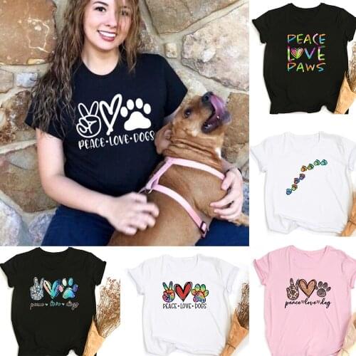 Peace Love Dogs Women Summer T-shirts Hipster Casual Dog Lover Mom Pet Paws Female Graphic Tees Round Neck T Shirt Ropa De Mujer