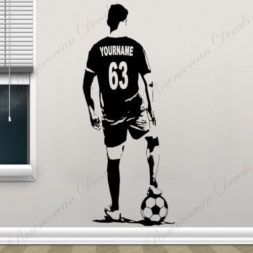 Custom Name & NO. Football Wall Sticker Sport Soccer Player Vinyl Decals Removable Home Decor Boys Teens Room Bedroom Mural 4739