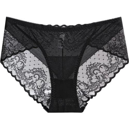 KAGIO Big Size Sexy Lace Panties Womens Underwear Seamless Lace Briefs Knickers Soft Boxer Satin Lace Briefs Plus Size