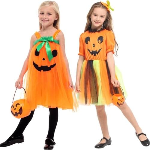 Carnival Halloween Orange Pumpkin Witch Cosplay Girl Horror Jack-O-Lantern Costume Fancy Party Dress