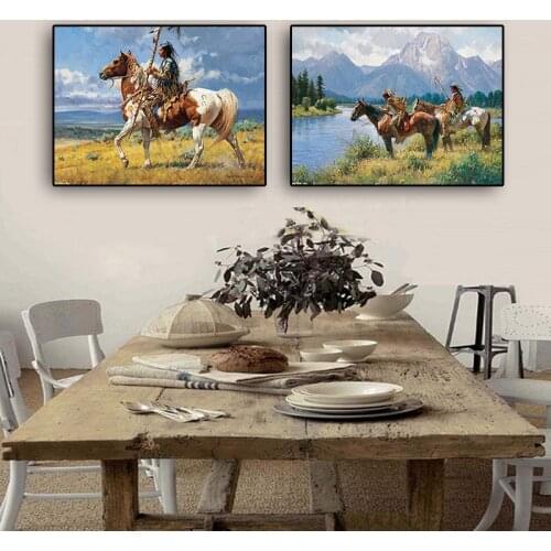 Native Horse Abstract Oil Painting on Canvas Posters and Prints Vintage Scandinavian Wall Art Picture for living room