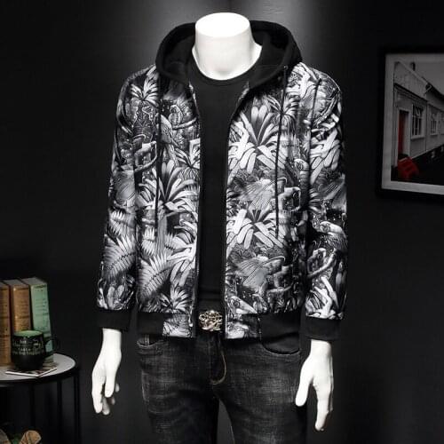 Fashion Flower Print Streetwear 2020 Hooded Loose Mens Bomber Jacket Men Casual Hip Hop Baseball Collar