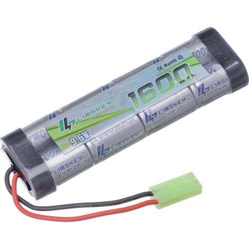 Limskey 8S 2/3A 9.6v 1600mAh NiMH Flat Battery Pack with Mini Tamiya Connector for Airsoft Guns Mini AK series or modified AEGs