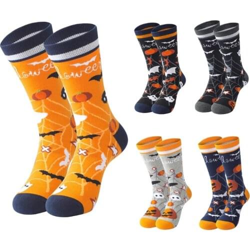 Men Women Halloween Novelty Crew Socks Bats Pumpkin Ghost Skull Print Funny Colorful Pattern Cute Casual Cotton Hosiery