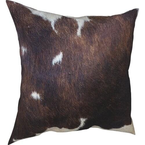 Faux Animal Leather Cowhide Pillowcase Home Decorative Cow Fur Calf Brown Cushion Cover Throw Pillow for Living Room Polyester