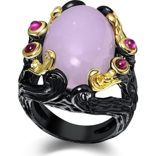 New High Quality Black Gold- Color Big Pink Stone Ring Lead Free Setting with AAA Cubic Zirconia Party rings Free shipping