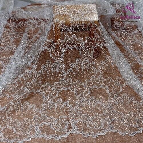 New arrivals off white clear sequins on mesh embroidred lace fabric for wedding/evening dress fabric by yard