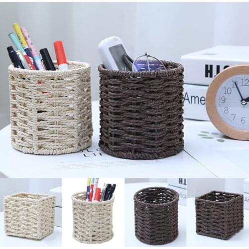 Pen Holder Hand-Woven Desktop Storage Caddy Pen Cup for Pen, Pencil, Ruler, Makeup Brush Storage Rack