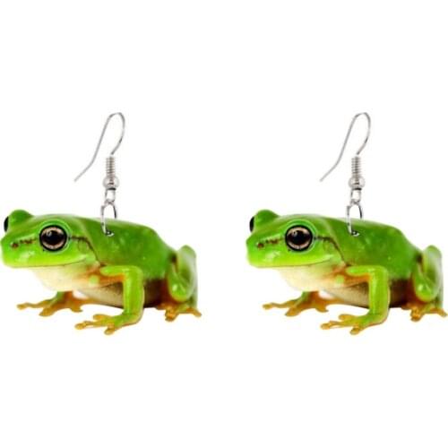 Cute Print Green Frog Acrylic Drop Earrings For Women Funny Animal Dangle Earrings Novelty Jewelry