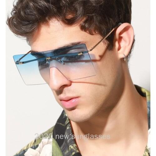 Retro Shield Sunglasses Men Square Gradient Blue Lens Uv400 Male Sun Glasses for Women Metal Gold Brown Hot Selling Summer NX