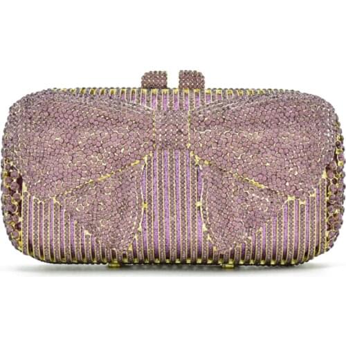 Beautiful purple Rhinestone handbag Evening Bags Floral Crystal Jeweled Clutch Purse Silver rectangular inlaid diamonds hand bag