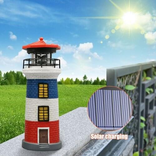 Solar Lighthouse Led Light Garden Leuchtturm Beacon Solar Eco-Friendly 360 Panel Home Resin Lamp Polysilicon Rotating Decor