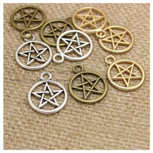Three Color Vintage Metal Alloy Pentagram Charms Jewelry Pendant Charms Findings 50pcs 20*25mm T0337