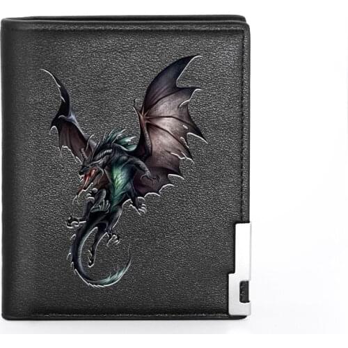 High Quality Luxury Flying Dragon Printing Leather Wallet Credit Card Holder Short Male Slim Purse For Men