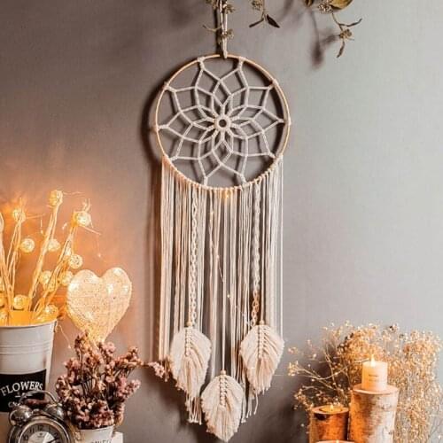 W3JE Bamboo Ring Dream Catcher Cotton Woven Tapestry Bohemian Wall Hanging Pendant