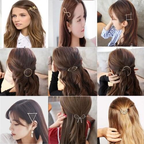 HOT Fashion Elegant Women Gold Silver Geometry Hairpin Hair Clip Barrettes Christmas Party Vaction Hair Accessories