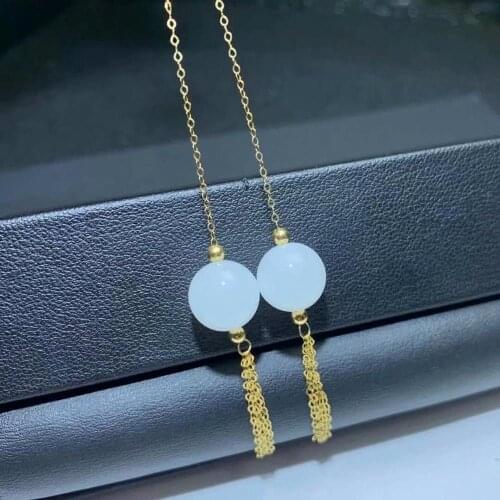 SHILOVEM 18k yellow gold Natural white Jasper drop earrings classic fine Jewelry women wedding gift new 10*10mm myme1010883hby