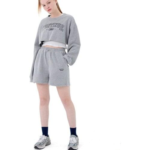 Summer 2pcs Women Casual Suit Letter Print High Waist Crop Sweatshirt +elastic Waist Sport Shorts Casual Fashion Gray Sets 2021
