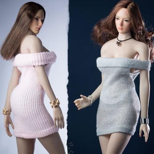 1/6 PH hotstuff Sexy Dress Skirt / pink / gray White knit dress Clothes Model Fit 12'' Female seamless Body without body no head