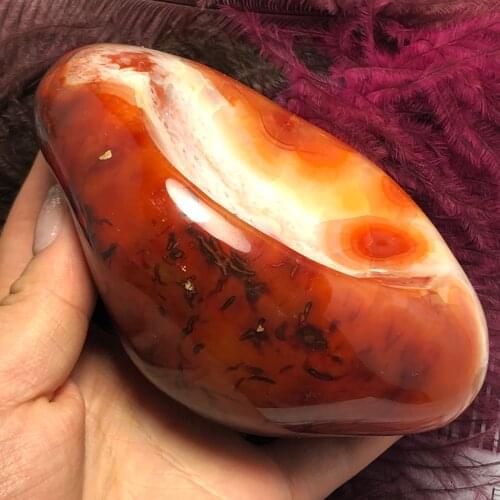 1PC Natural Agate Ashtray Gemstone Bowl Red Jade Chalcedony Irregular Smooth Polished Hand Carved Stone Home Decoration