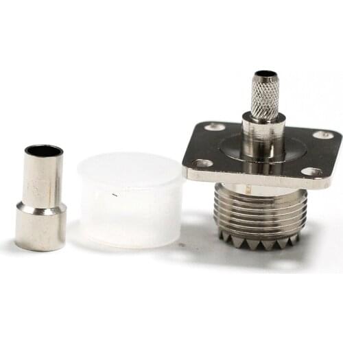 1pc UHF female RF Coax Connector Crimp RG58,RG142,RG400,LMR195 Straight,4-hole chassis Nickelplated NEW wholesale