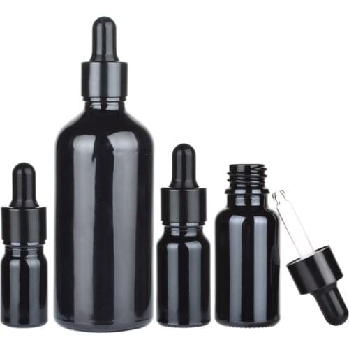 10pcs/lot 5ml 10ml 15ml 20ml 30ml 50ml 100ml black Glass Dropper Bottle For Essential Oil With Rose Gold Ring Dropper Cap