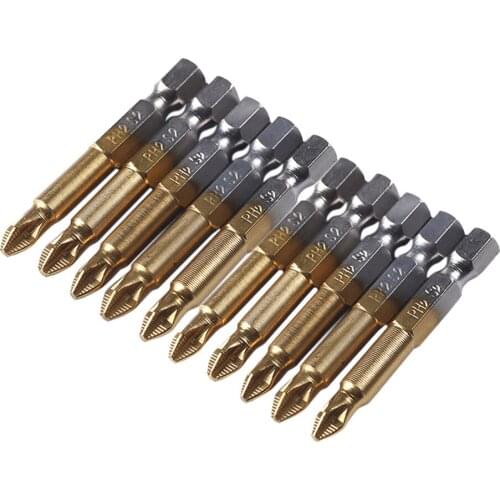 10 Pc Drill Bit Non-slip Screwdriver 1/4 Hexagon Handle Magnetic Electric Impact Non-slip Ph2 Cross-head Alloy Steel Screwdriver