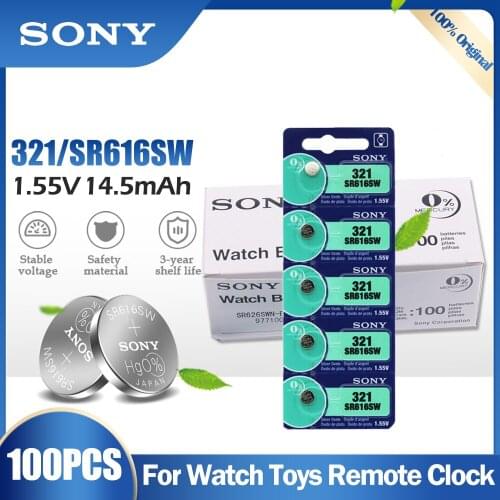 100PCS Original Sony 321 SR616SW SR616 1.55V Silver Oxide Battery For Watch Calculator Clock Toy Button Cell Coin MADE IN JAPAN