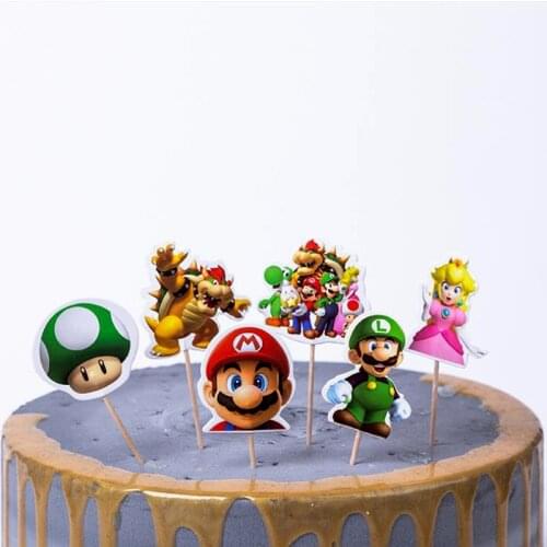 24pcs/lot Mari0 Theme Happy Birthday Party Boys Kids Favors Cake Picks Decoration Cupcake Toppers Baby Shower Supplies