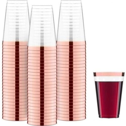 12Oz 25pcs Gold Plastic Cups Disposable Golden Rimmed Tumblers Fancy Silver Wedding Cup Rose Gold Elegant Party Birthday Cup Set