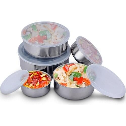 5pcs/ set Microwave Lunch Box Bento Stainless Steel Crisper Food Container Set Household Tableware Kids Suits Kitchen Dinnerware