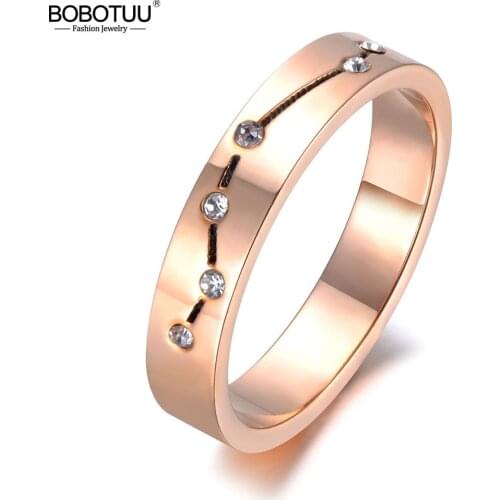 BOBOTUU Jewelry Stainless Steel Rhinestone Engagement Ring Rose Gold CZ Crystal Wedding Rings For Women Drop Shipping BR19006