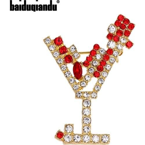 Baiduqiandu Brand New Arrival Red Rhinestones Goblet Cup Brooch Pins Fashion Womens Costume Jewelry
