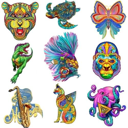 Rainbow Wooden Puzzles Unique Animals Shape Wooden Jigsaw Adults Puzzle For Kids Educational Games Puzzle Toys Christmas Gifts