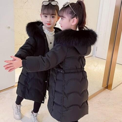 2 Colors Children Winter Clothes 4-13 Girls Outerwear Casual Warm Mid-length Fur Collar Cotton Parkas Fashion Kids Down Coats