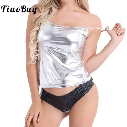 Womens Metallic Camisole Basic Solid Vest Girls Strappy Spaghetti Cami Party Tank Top