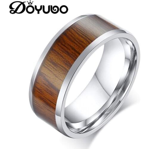 DOYUBO Mens Vintage Stainless Steel Brown Sticker Ring High Quality Male Finger Ring Engrave Name Or Logo Ring Jewelry DA126